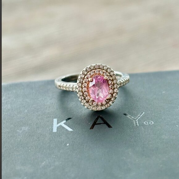 Kay Jewelers Lab-created Pink Sapphire Double Halo Ring with White Sapphires - Picture 6 of 8